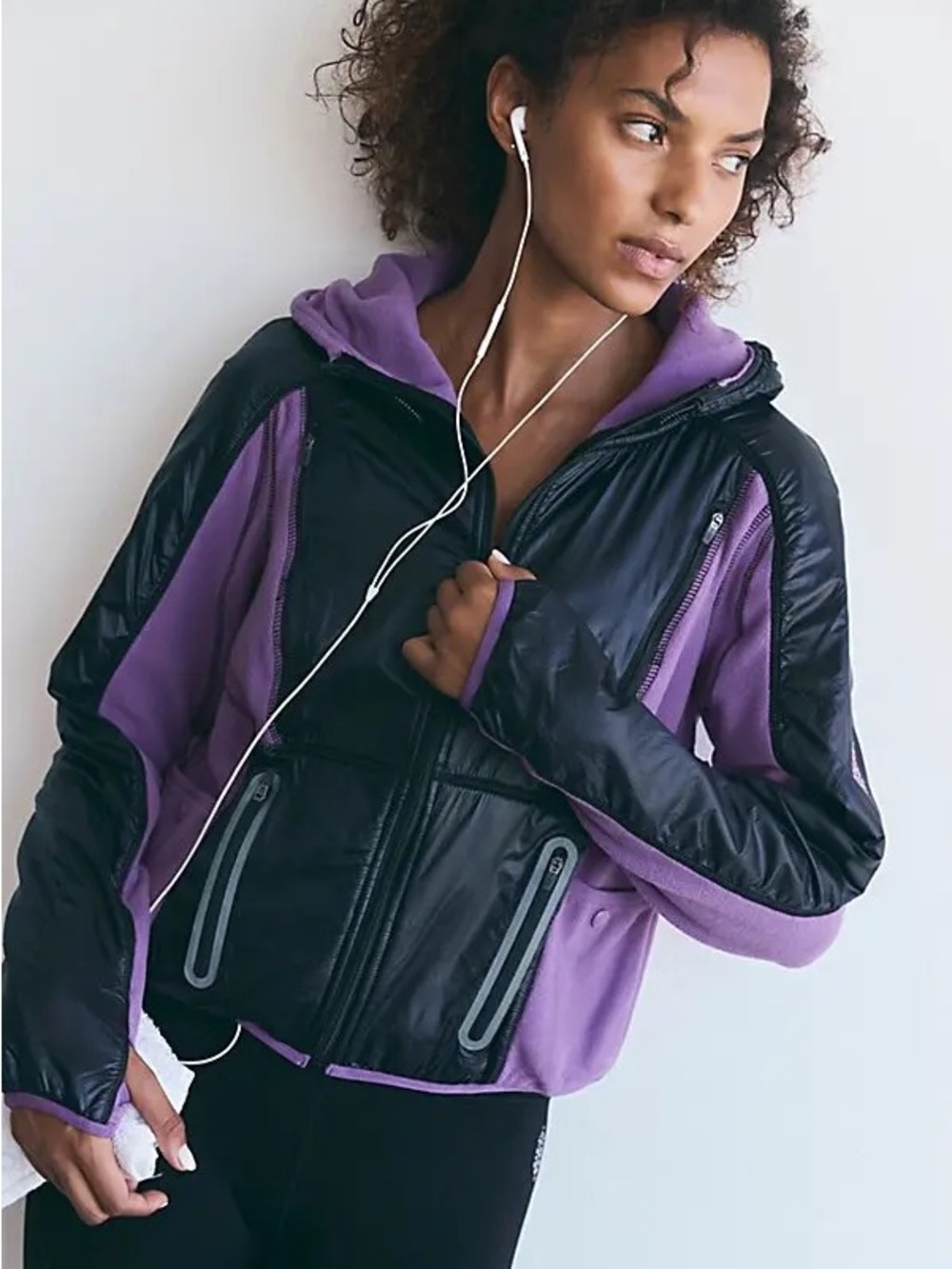 Free People Go The Distance Fleece Jacket in Red Violet/Black Combo Size L